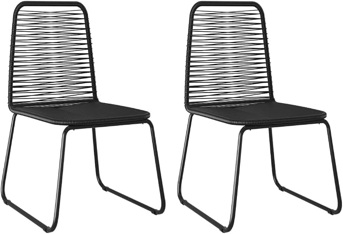3 Piece Patio Dining Set PVC Rattan Black Outdoor Furniture Set with Glass Tabletop and Lightweight Chairs for Garden, Terrace, Balcony