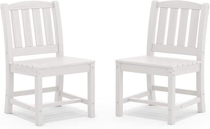 SERWALL Outdoor Dining Chairs Set of 2, All-Weather HDPE Patio Armless Chairs, White