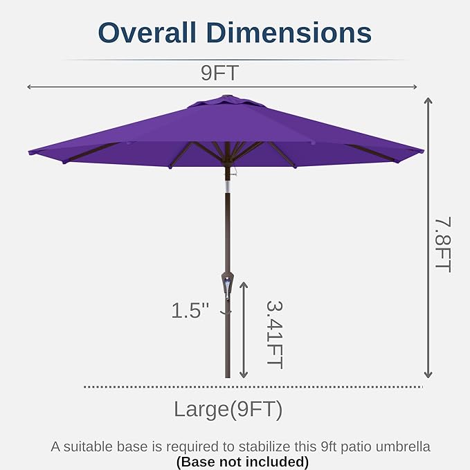 9ft Patio Umbrella with Push Button Tilt and Crank,Outdoor Market Table Umbrella UV Protection 8 Sturdy Ribs for Backyard,Garden,Pool,Deck(Dark Purple)