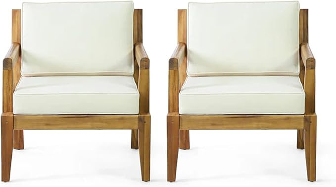 Merax Outdoor Patio Club Chairs,Set of 2,Acacia Wood Frame Conversation Set with Cushion for Porch Backyard,Classic Style