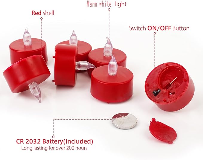 Nancia LED Tea Lights Candles- 24PACK Red Flameless Candles Realistic and Bright Flickering Long Lasting 200Hours for Holiday Celebration,Home Decoration