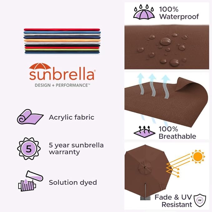 Midtown Umbrellas 10 Ft Outdoor Cantilever Patio Umbrella w/Sunbrella Bay Brown - Tilt 360° Rotate Offset Patio Umbrella, Deck Patio Umbrella, Backyard Umbrella & Garden Umbrella - Black Frame