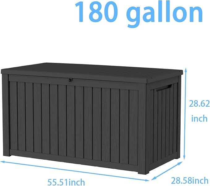 Pepe Tee Waterproof Resin Deck Box, Outdoor Storage Bin for Patio Furniture Cushions, All-Weather Garden Organizer & Seating Bench, Black