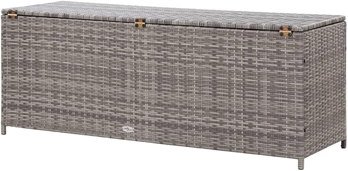 Outdoor Storage Box with Lid 47.2x19.7x23.6 Inch PE Rattan Deck Box for Patio Garden Furniture Cushions Blankets Pillows Weatherproof Steel Frame Gray