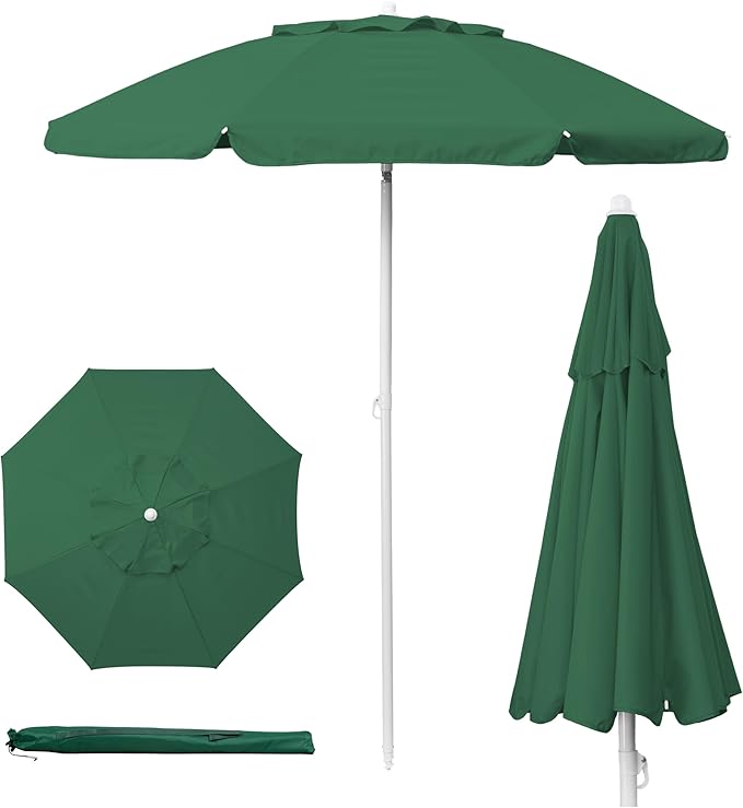 PICNIC TIME 5.5 Ft Portable Beach Umbrella, Lightweight UV Protection Sunshade with Tilt Pole & Carry Bag, Outdoor Canopy Umbrella for Beach, Sand, Pool, Patio, Camping, Travel, or Backyard Shade, (Hunter Green)