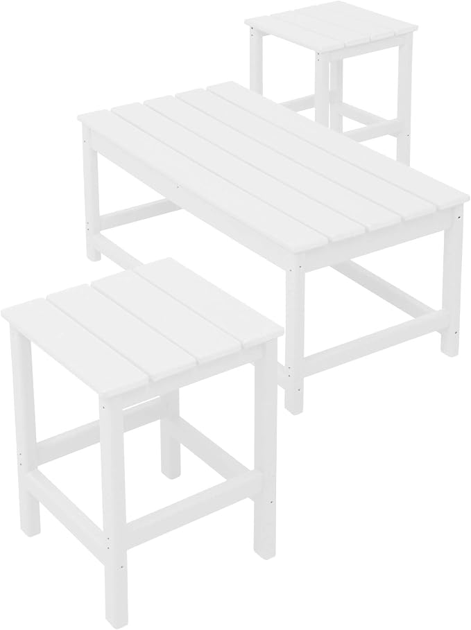 WestinTrends Malibu 3-Piece Set Outdoor Coffee and Side Table for Adirondack Chair, White