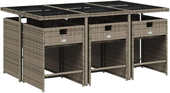 7-Piece Patio Dining Set with Cushions Gray PE Rattan Outdoor Furniture Set for Backyard Balcony Porch Garden