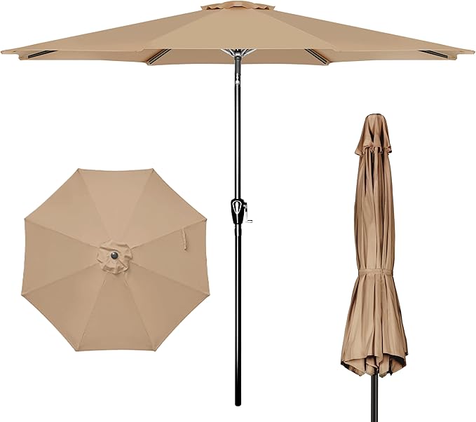 iPower 9ft Patio Umbrella Outdoor Table Umbrellas with 8 Sturdy Ribs, Push Button Tilt and Crank for Yard, Pool and Garden