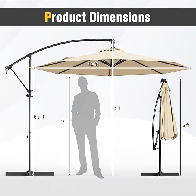 Tangkula 10 FT Patio Offset Umbrella, Hanging Cantilever Umbrella w/X-shaped Base & 360° Rotation, Smooth Crank Handle, Vented Top, Outdoor Market Umbrella for Backyard, Deck (Beige)