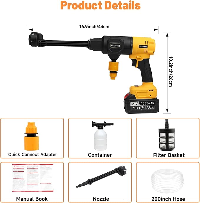 Cordless Car Cleaner Tool Compatible with Makita 18V Battery with Rechargeable 4.0Ah Battery & 6-in-1 Nozzle for Car/Fence/Floor/Patio