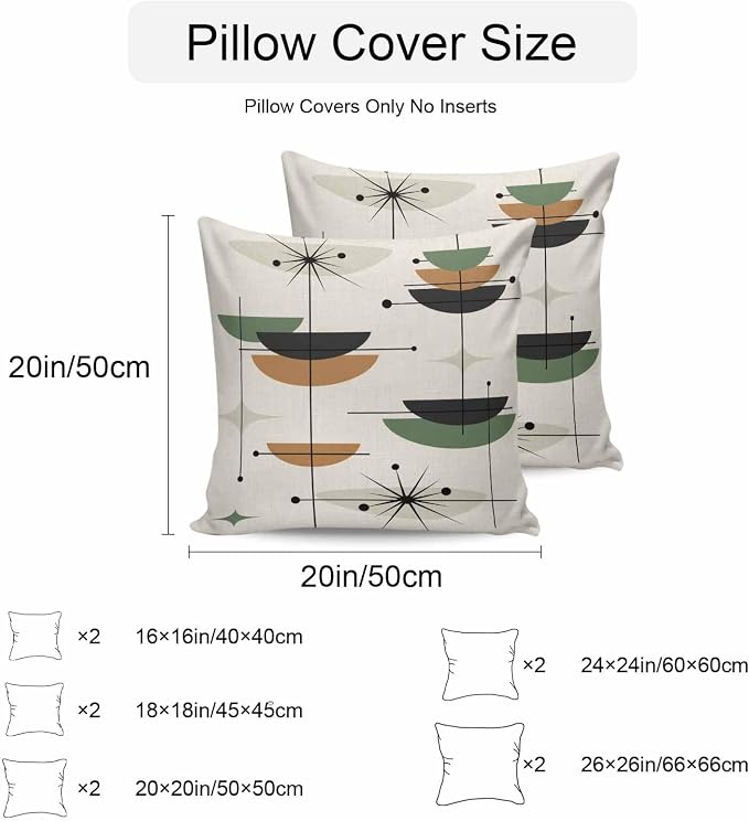 Vandarllin Outdoor Throw Pillows Covers 26x26 inch Set of 2 Waterproof Boho Mid Century Decorative Zippered Cushion Covers for Patio Furniture, Green Orange Geometric Abstract Lumbar Pillowcases