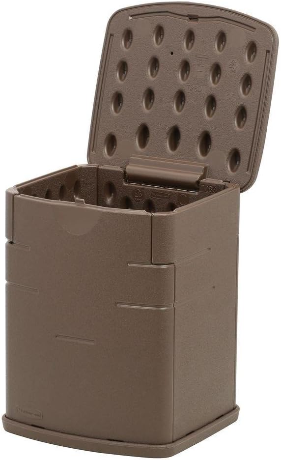 Rubbermaid Mini Resin Weather Resistant Outdoor Deck Box, 16" w x 14" d x 21" h, Mocha, Organization Bin & Commercial Products Food Service Utility Scoop, 64-Ounce, White, for Ice/Bar and Ingredient