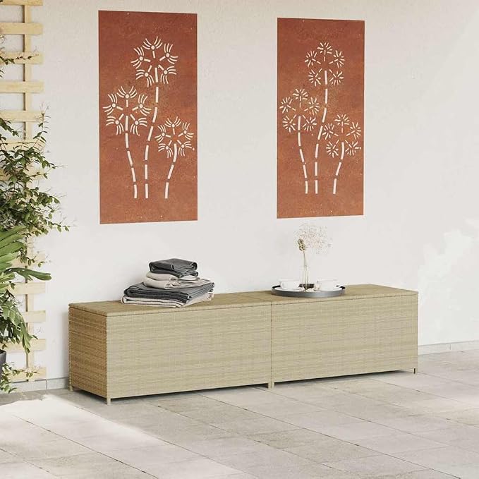 Large Garden Storage Box with PE Rattan and Powder-Coated Steel, Mix Beige, Spacious for Cushions and Tools, with Gas Spring