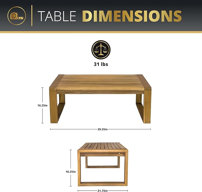 4-Piece Deep Seating Teak Wood Patio Furniture Set, Teak Wood Outdoor Conversation Sofa Set with Cushioned Loveseat, Armchairs and Coffee Table for Garden, Deck, Backyard