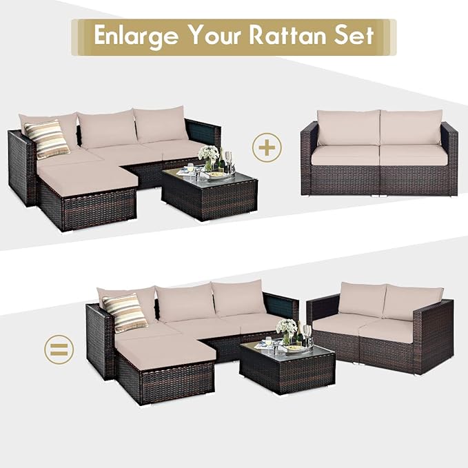 COSTWAY 2PCS Patio Rattan Corner Sofa Sectional Furniture Conversation Set