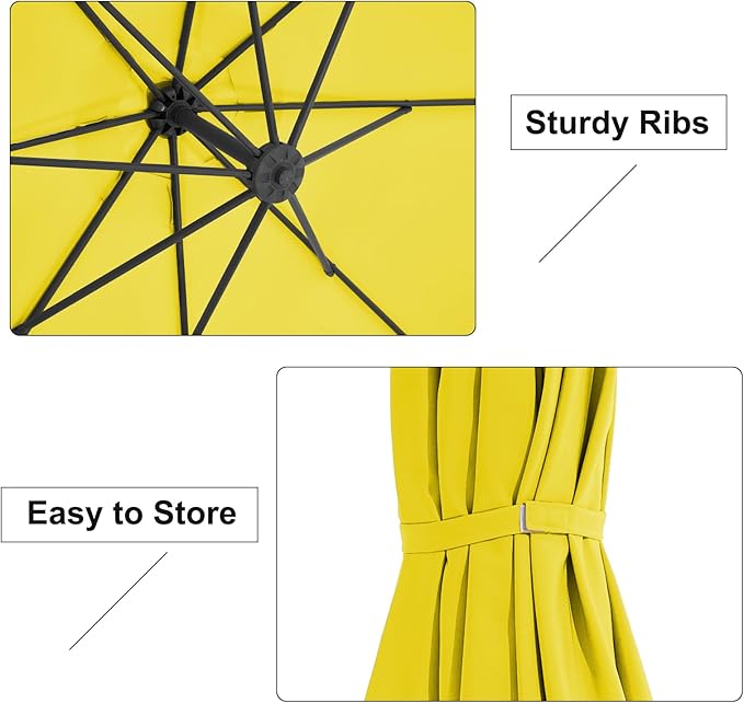 10FT Patio Umbrella, Outdoor Offset Cantilever Umbrella with Sturdy 8 Ribs, Easy Tilt Adjustment for Backyard Pool Garden,Yellow