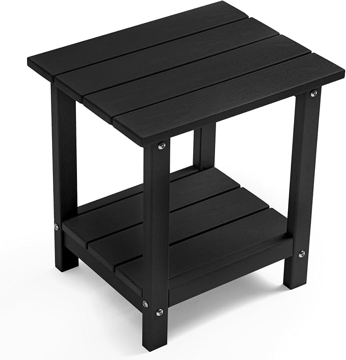 Outdoor 2-Tier Square Side Table, Adirondack Weather Resistant Patio End Table, Low Maintenance HDPE Accent Table for Backyard, Pool, Porch, Deck, Black