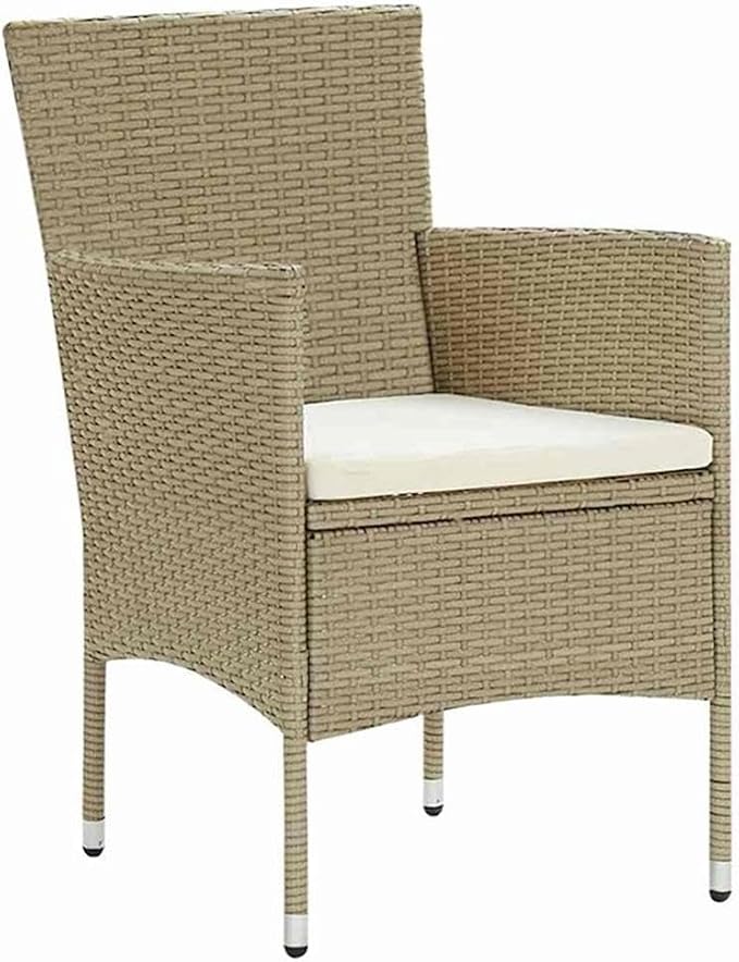 Afuera Living 5 Piece Patio Dining Set, Poly Rattan and Powder-Coated Steel Frame, Beige Weather-Resistant Cushions, Tempered Glass Tabletop, Modern Garden Furniture for Outdoor, Backyard, or Deck Use