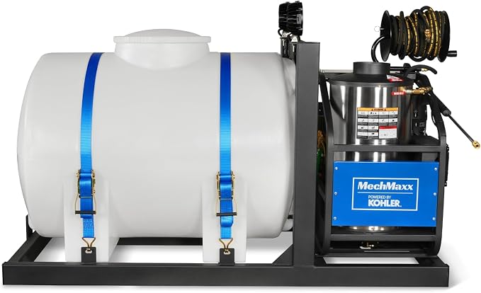 MechMaxx 4000 PSI 4 GPM Kohler E-Start Engine Hot Water Pressure Washer Skid Mounted with 245 Gal Tank, Model HPW40KBT