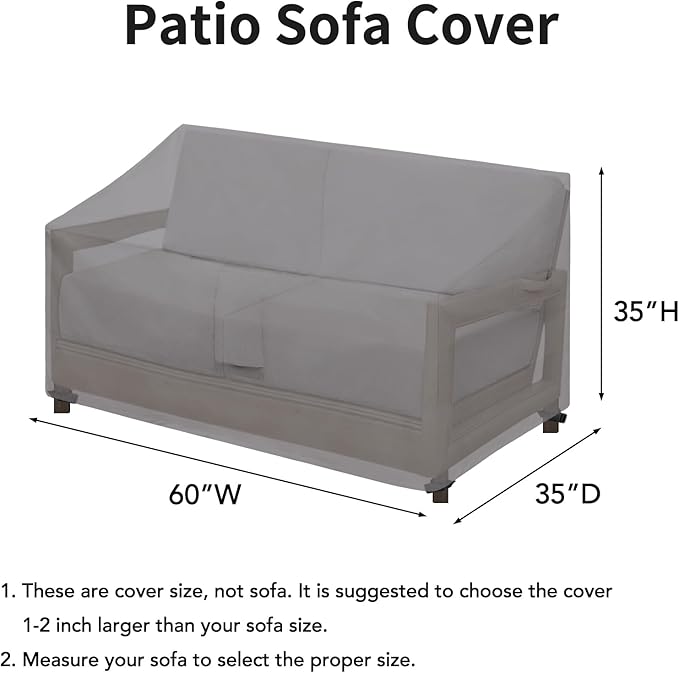 Easy-Going Waterproof Patio Sofa Cover UV Resistant Outdoor Loveseat Cover Durable Patio Bench Cover Weatherproof Lawn Patio Furniture Cover (60Wx35Dx35H inch, Grey)