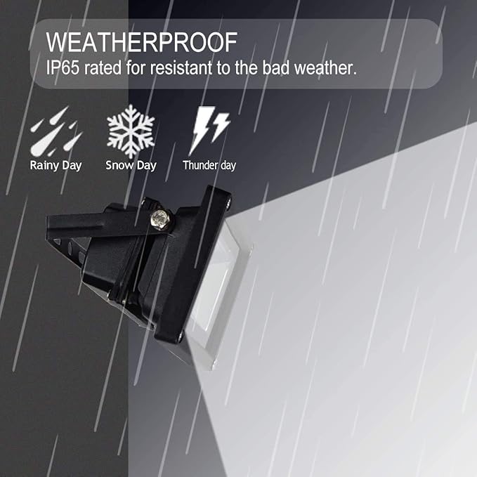 12V AC or DC LED Flood Light,10W Mini IP65 Waterproof Outdoor Light,900LM,6000K,Daylight White Security Light,80W Halogen Bulb Equivalent (2 Pack)
