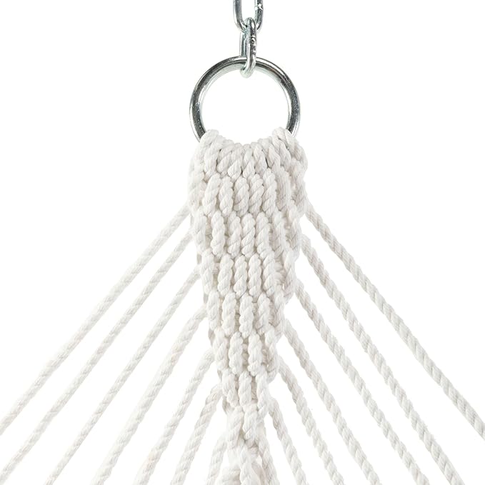 Hatteras Hammocks Deluxe White Duracord Rope Hammock with Free Extension Chains & Tree Hooks, Handcrafted in The USA, 450 LB Weight Capacity, 13 ft. x 60 in