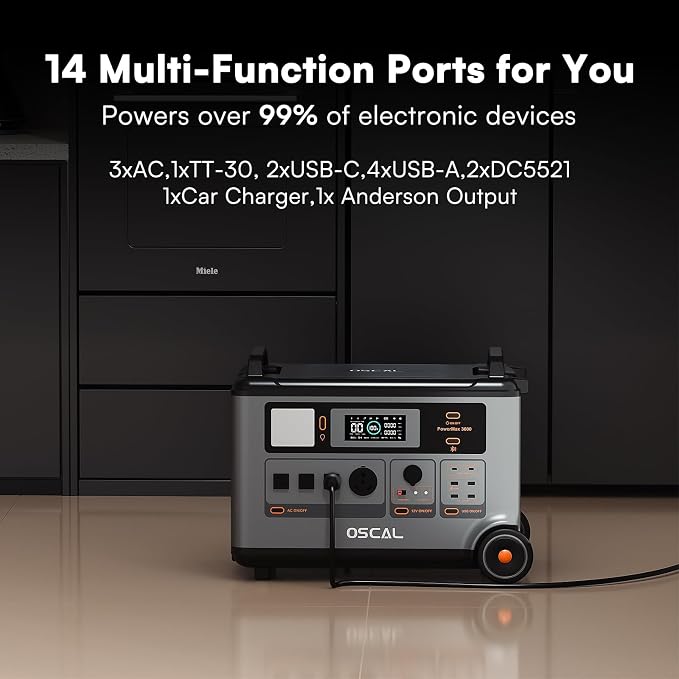 OSCAL Portable Power Station 3600Wh PowerMax 3600 SE With 2x500W Solar Panel, 3600W (Surge 7200W) Output, LiFePO4 Solar Generator for Home Use, Power Outage, Camping, RV, Emergencies