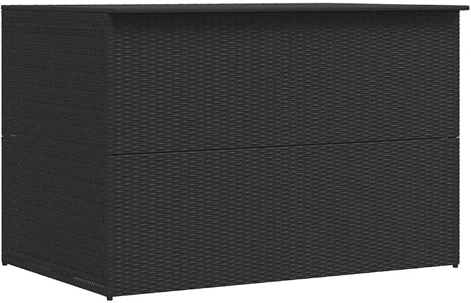 Modern Outdoor Storage Box with Zipper Closure, 57.5x35.4x37.8 in Black PE Rattan and Powder-Coated Steel for Garden and Balcony Organization