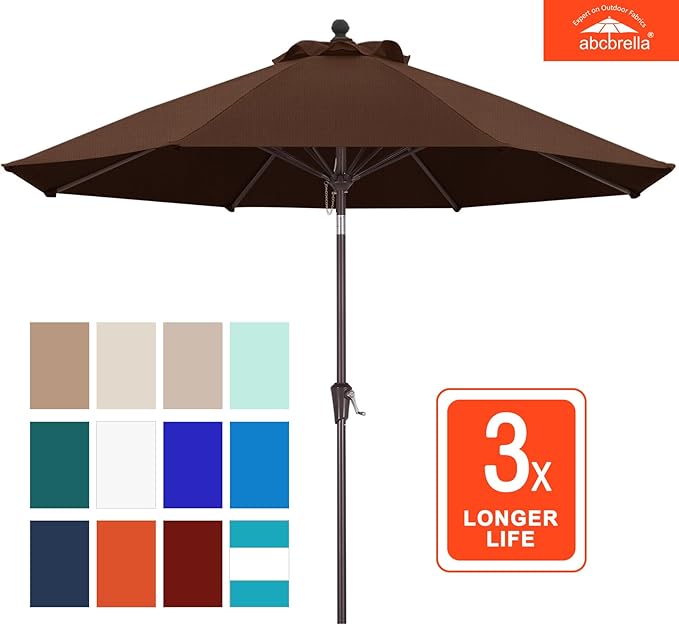 ABCCANOPY OLEFIN® 5-Year No Fading 9FT Patio Umbrella, Outdoor Table Umbrella with 8 Sturdy Ribs for Deck, Backyard, Yard (Coffee)