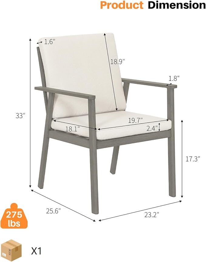 Never-Rust Outdoor Patio Dining Chairs, 4 Pieces Outdoor Aluminum Dining Chairs with Thickened Cushions, Patio Dining Furniture Chairs Set for Garden, Decks, Porch, Pool, Limed Oak