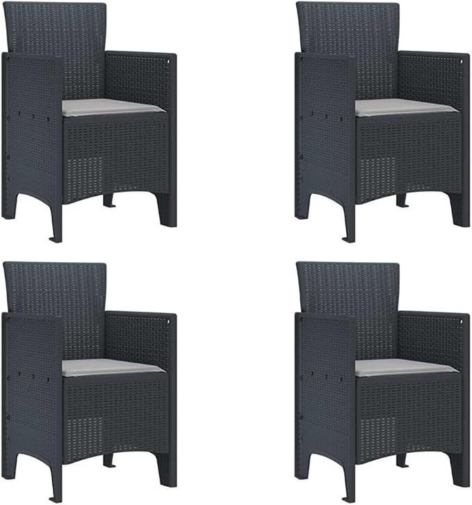 Afuera Living 5-Piece Poly Rattan Patio Dining Set, Anthracite Finish, UV-Resistant Material, Cushioned Armchairs, Square Table, Weather-Resistant Outdoor Furniture for Terrace or Garden Dining