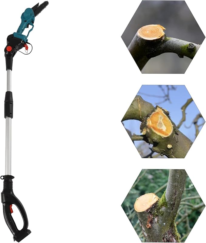 2-in-1 Mini Chainsaw Cordless Pole Saw, Cordless Mini Chainsaw Battery Powered with 2 Batteries,Electric Small Chainsaw with Extension Rod, Multifunctional Chainsaw for Wood Cutting, Trimming