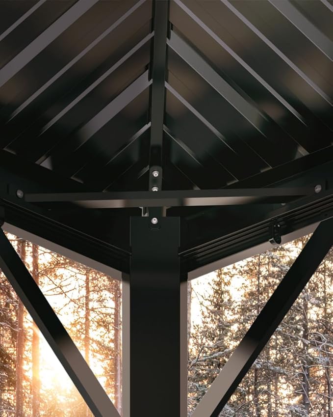 Hardtop Gazebo 12 x 16 ft for All Weather, with Double Metal Roof, Aluminum Alloy Frame, Net, and Curtain, Permanent Building for Patio, Deck, Backyard, Lawn, and Garden