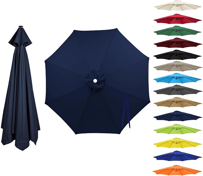 6 Ribs 8 Ribs Patio Umbrella Replacement Canopy 6.5ft 7.5ft 8.2ft 8.8ft 9.8ft 11.5ft, Waterproof UV Protective Parasol Umbrella Fabric, Easy to Install (Canopy Only)