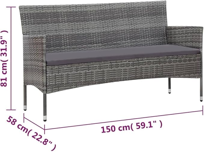 vidaXL Patio Furniture Set 5 Piece, Patio Conversation Set with Cushions, Outdoor Sectional Sofa with Coffee Table for Garden, Poly Rattan Gray