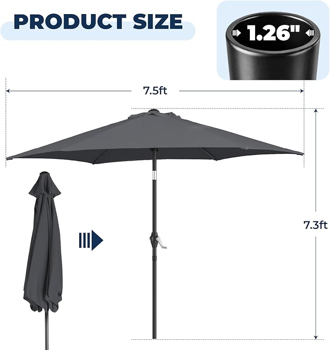 Bonnlo Patio Umbrella with Easy Push Button Tilt Outdoor Patio Umbrella Backyard Market Table Umbrella