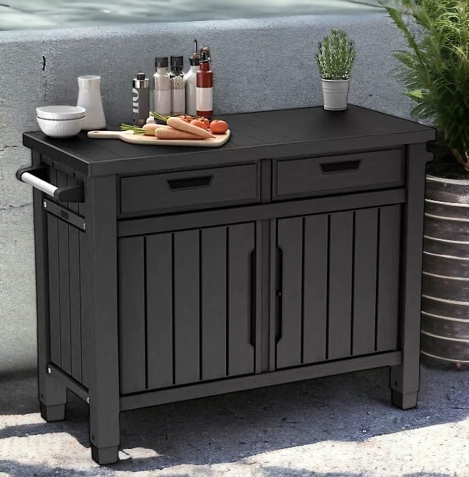 Generic Enhance Your Outdoor Space with The Outdoor Grill Table with Storage Cabinet in Graphite Gray. Perfect for Grilling, Entertaining, and Storage Needs, X-Large