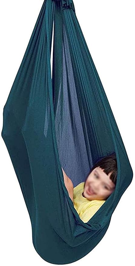 Indoor Sensory Nylon Swing Kids Swings Elastic Hammock for Autism ADHD ADD Up to 100kg Calming Effect On Children (Color : Dark Green, Size : 150 x 280 cm)