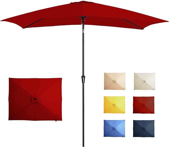 6.5x10FT Rectangular Patio Umbrella with Push Button Tilt & Crank Lift for Garden,UV Protection Outdoor Umbrella for Deck,Pool and Yard,Red