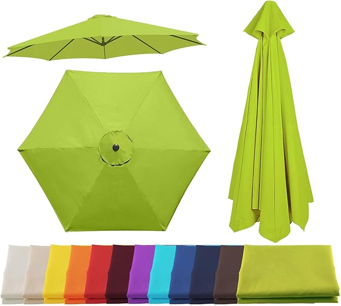 Patio Umbrella Replacement Canopy for 6/8 Ribs, Outdoor Table Market Yard Umbrella Replacement Top Cover, Waterproof Umbrella Canopy Fabric Replacement Canvas(Grass Green,8.8FT 6-Ribs)