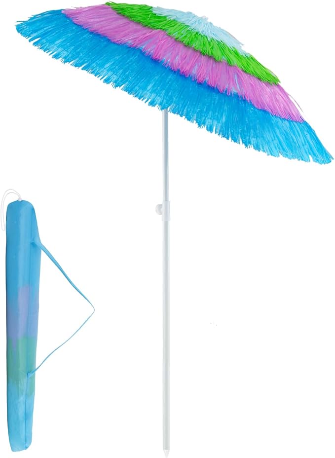 Tangkula 6FT Tiki Patio Umbrella, Hawaiian Style Thatched Market Table Umbrella with Carrying Bag, Tilt Design, 8 Ribs, Tropical Outdoor Umbrella for Beach Patio Garden Pool Backyard