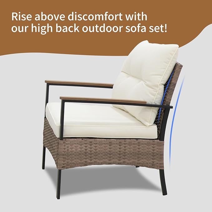 COOS BAY Sunset Haven Outdoor Patio Furniture Set, Outdoor Conversation Set, Rattan Wicker Sofa, Loveseat, 2 Patio Chairs and Coffee Table, Brown/Beige