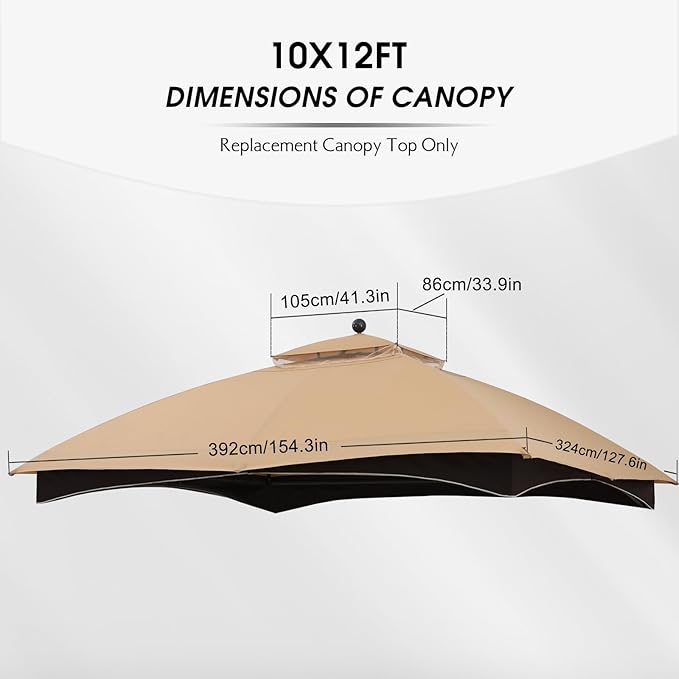 MASTERCANOPY Replacement Canopy Top for Lowe's Allen Roth 10x12 Gazebo #GF-12S004B-1 (Beige,Polyester)