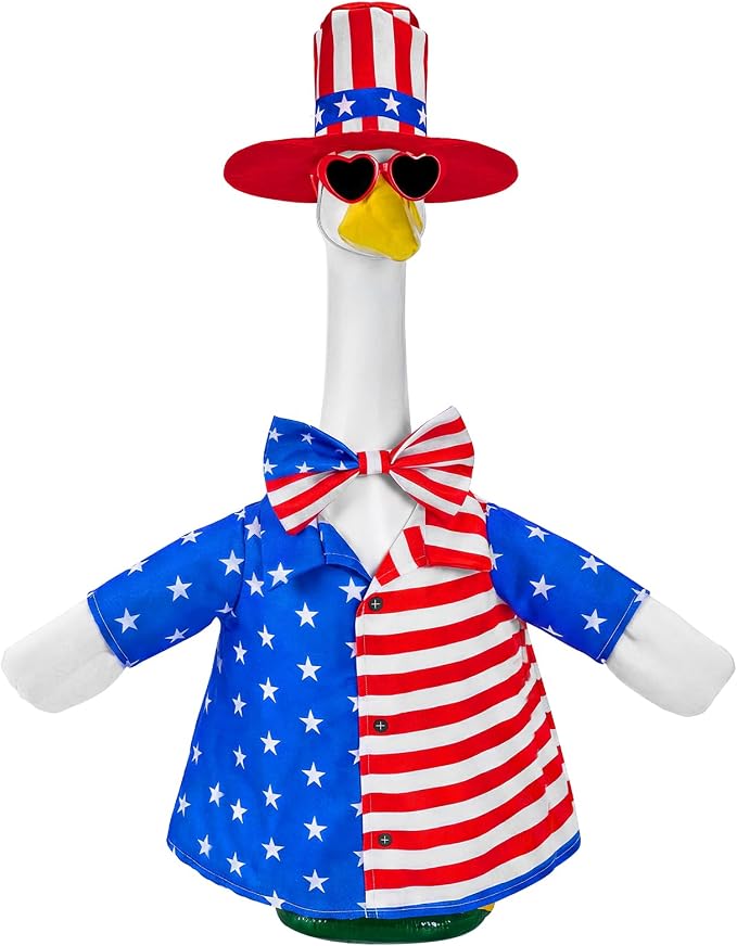 1 Set 4th of July Porch Goose Outfit for 23 Inch Goose Statues | Includes Patriotic 250th Anniversary Goose Clothes for Plastic or Cement Statues and Patio, Yard and Garden Displays