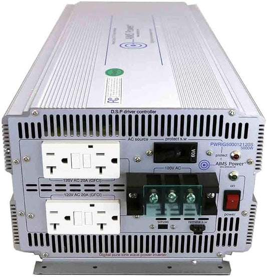 AIMS Power 5000 Watt 12V DC to 120V AC Industrial Pure Sine Power Inverter Industrial