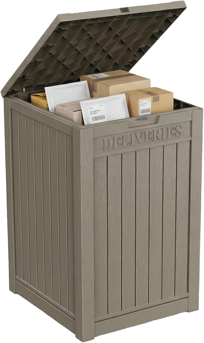 ROJIK Package Delivery Box 55 Gallon with Lockable Secure,Outdoor Package Drop Container Waterproof for Porch Patio and Curbside(Grey)