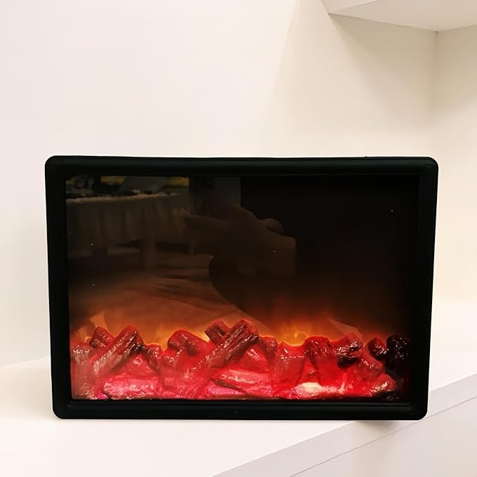 Simulated LED Fireplace Lantern USB & Battery Powered Flameless Light with Simulation Flame Table Decorative Lamp Mini Fireplace Ornament for Cozy Home Decor Free Standing Electric Log Burner