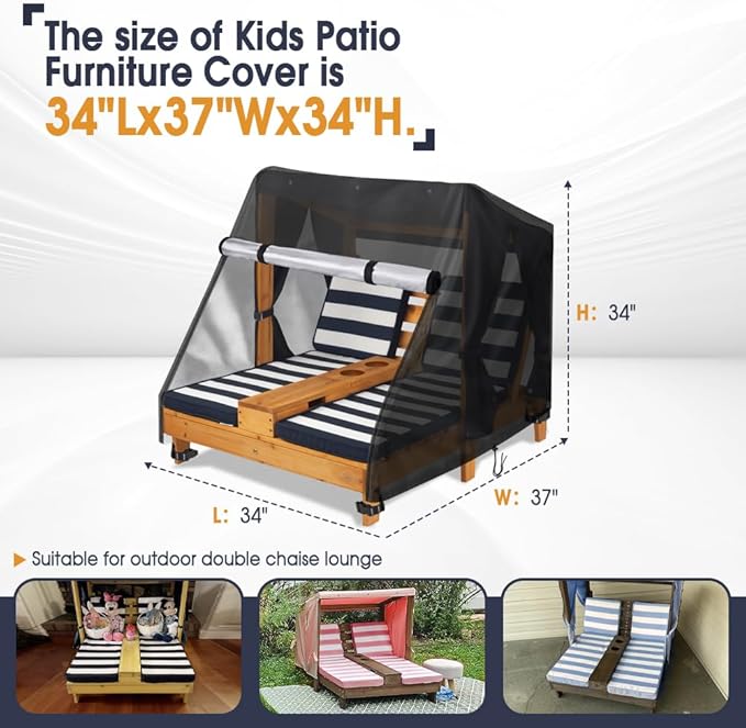 Outdoor Chaise Lounge Cover for KidKraft Wooden Double Chaise Lounge, Waterproof Patio Furniture Covers for Lounge Chair - 34"L x 37"W x 34"H(Cover Only)