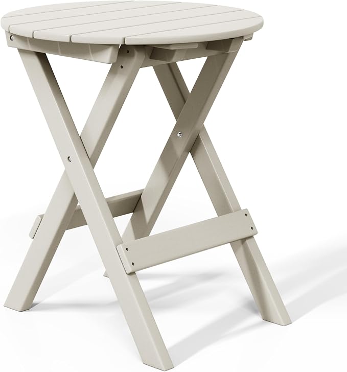 WestinTrends Malibu HDPE Outdoor 24.5 Inch Round Portable Folding Patio Dining Table, Sand