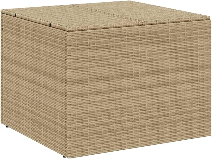 77 Gallon Garden Storage Box, Large Outdoor Deck Bin for Patio Furniture Cushions, Weather-Resistant Poly Rattan Container with Steel Frame, Mix Beige